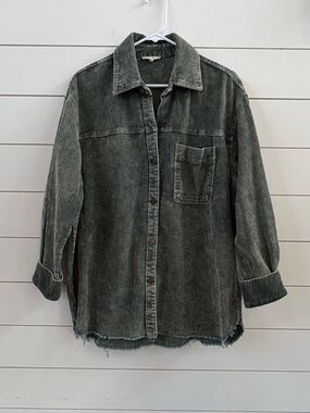 LA MIEL Washed Olive Green Corduroy Shacket